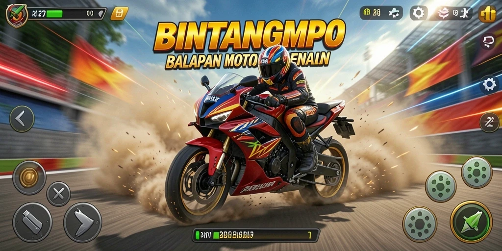 Gameplay BINTANGMPO menghadirkan balapan motor yang seru dan menegangkan.
