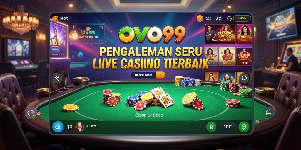 Screenshot menunjukkan dealer langsung dan suasana kasino yang imersif.