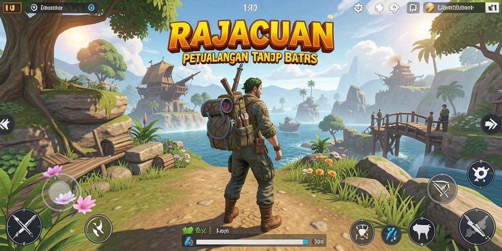 Menampilkan momen dramatis dalam gameplay RAJACUAN di dunia terbuka.