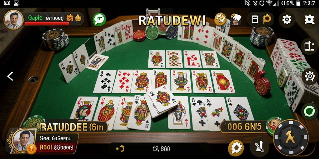 Tangkapan layar gameplay seru RATUDEWI yang menampilkan permainan Gaple.