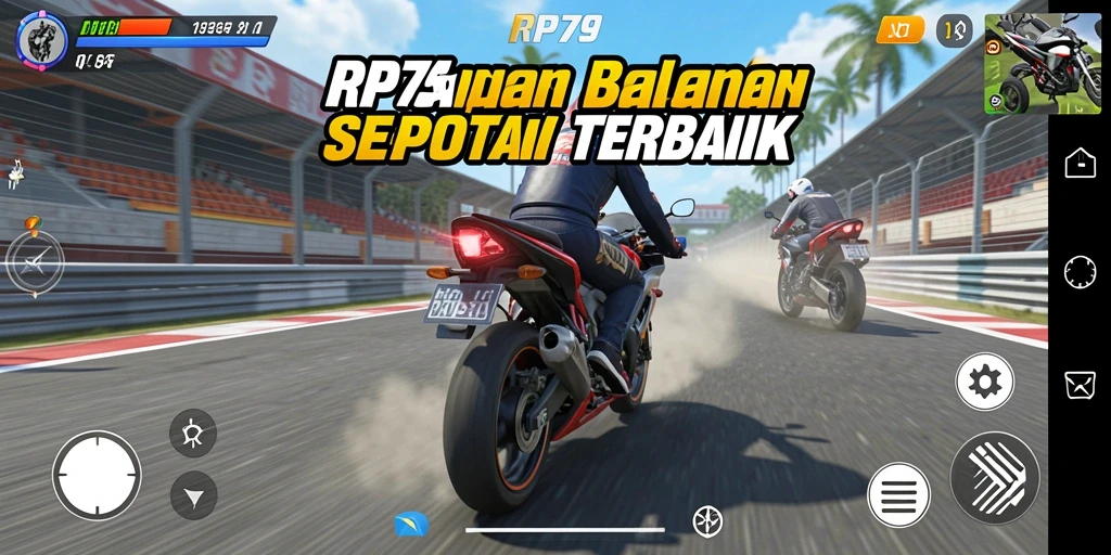 Tangkapan layar RP79 menampilkan aksi balapan motor yang mendebarkan.